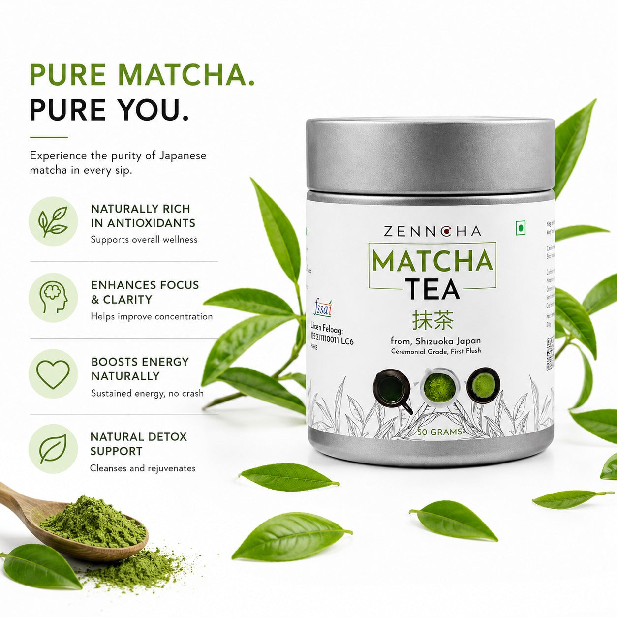 Zenncha Japanese Matcha Tea Powder Ceremonial Grade 50 grams